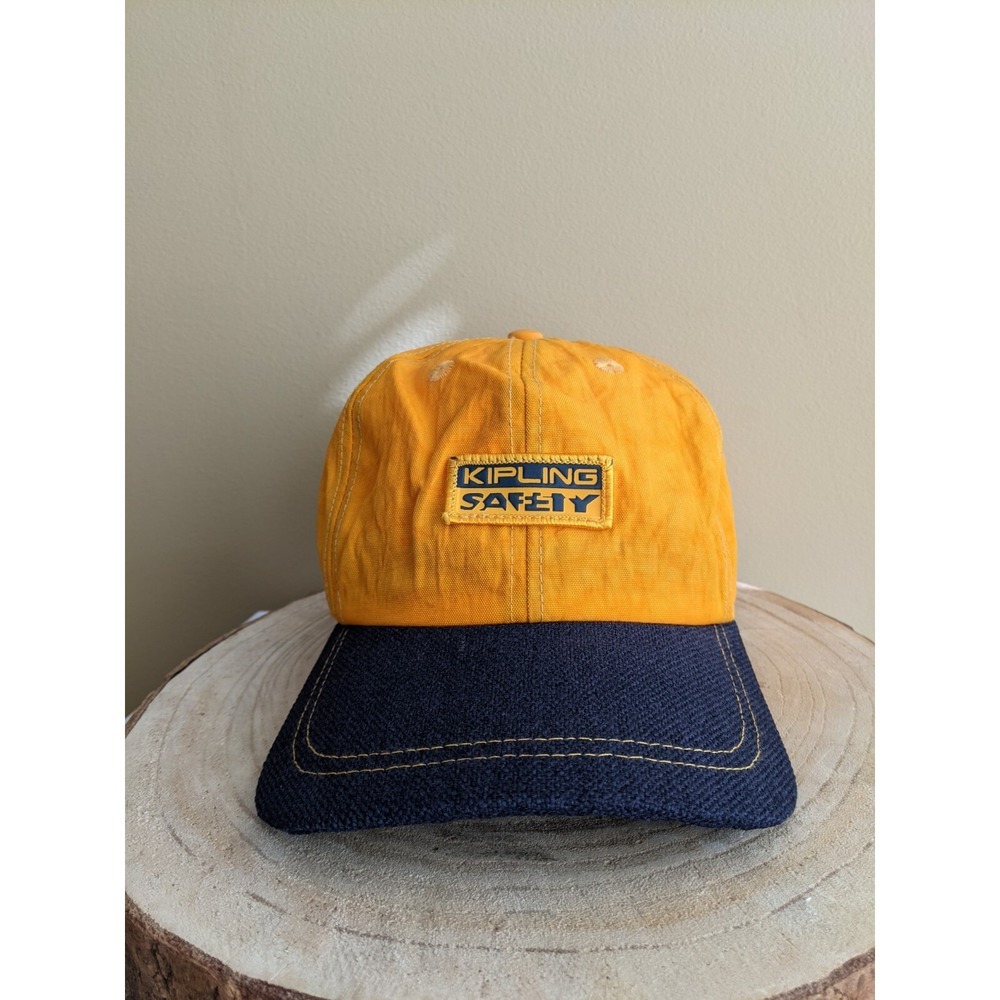 KIPLING Brand Safety Cap Yellow Nylon Snapback Monkey Logo Tag Baseball Hat RARE